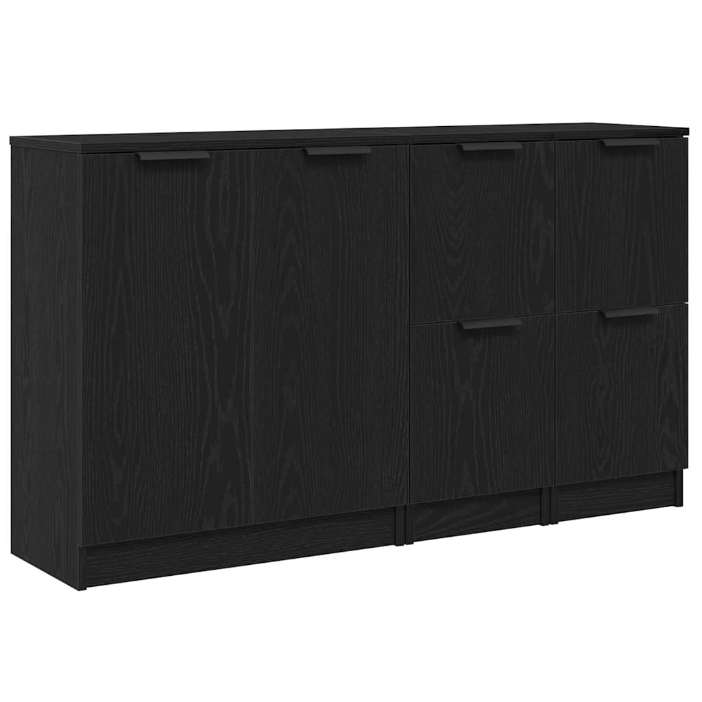 Sideboards 3er Set Schwarz Eichenholz